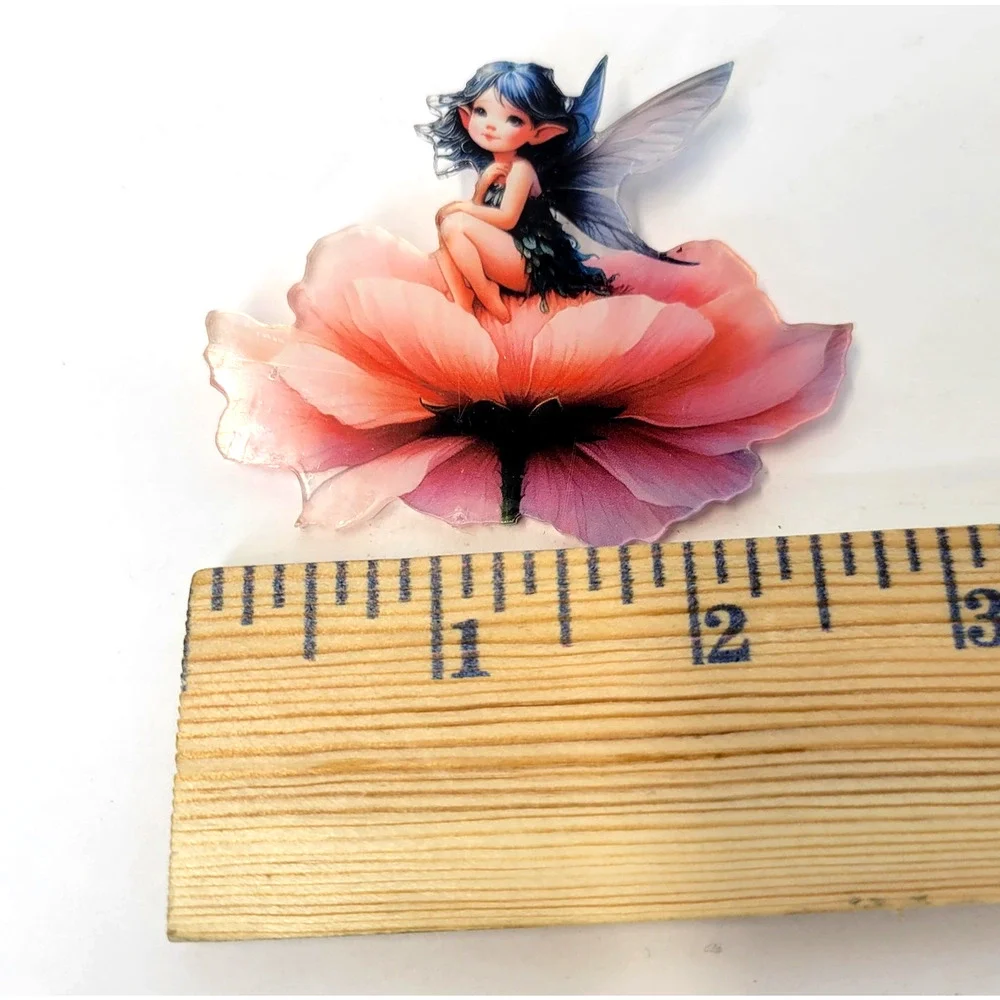 Pink Flower Fairy Brooch Pin Resin Fantasy Wings Cute Floral Costume Jewelry New